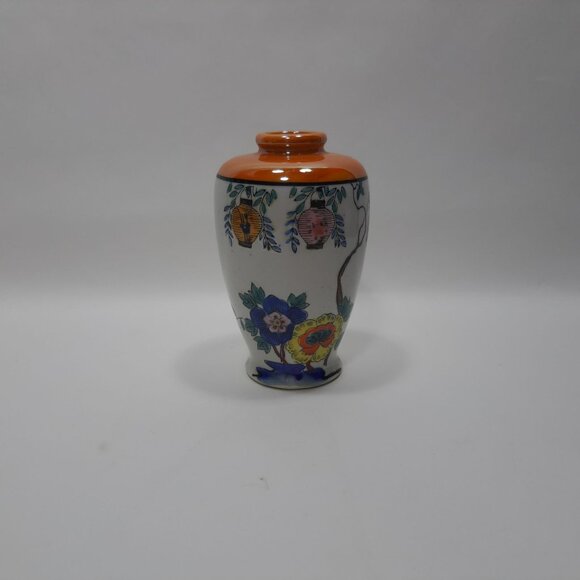 Vintage Japan Lustreware Hand Painted Floral Lantern Vase Stem Bud Flower Pot - Picture 1 of 12